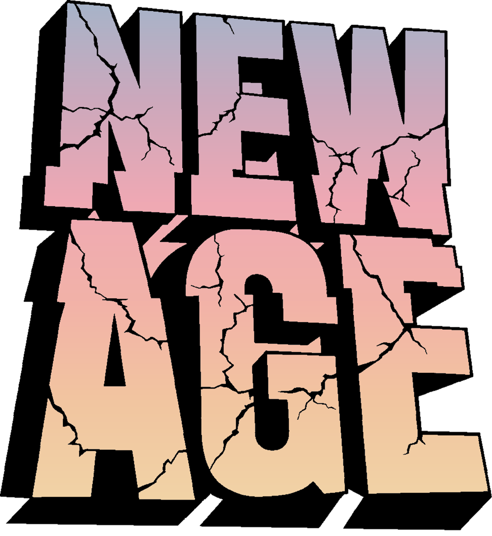 NEW AGE stacked wordmark, pastel